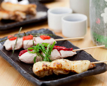 Chicken tenderloin skewer with mentaiko