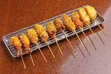 Assorted fried cutlet skewers