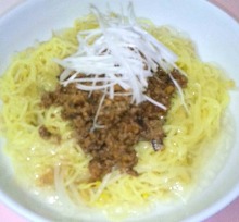 Chinese noodles topped with ground pork