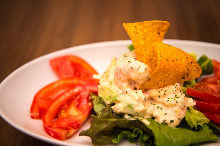 Shrimp, avocado, and tomato salad