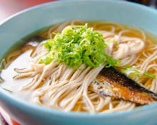 Buckwheat noodles with cooked herring