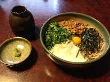 Natto on buckwheat noodles