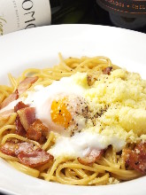 Carbonara with soft boiled egg