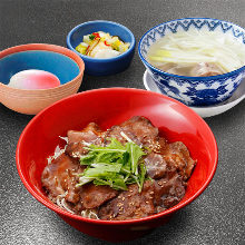 Beef tongue rice bowl meal