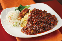 Chinese noodles topped with ground pork