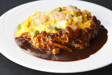 Rice omelet with demi-glace sauce