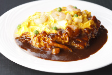 Rice omelet with demi-glace sauce