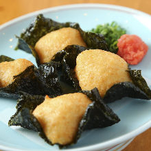 Fried Japanese yam wrapped in seaweed