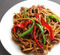 Thinly-sliced, stir-fried beef with green pepper