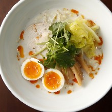 Chinese noodles in cloudy white bone broth