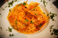 Tomato cream sauce pasta with shrimp