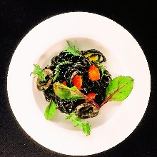 Pasta with squid ink sauce