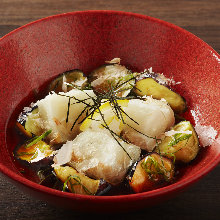 Deep-fried eggplant in broth