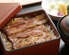 Eel served over rice in a lacquered box