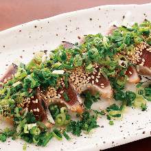 Seared bonito with sweet soy sauce, ponzu and sesame