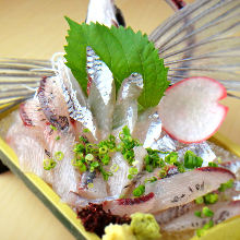 Flying fish sugata-zukuri (sliced sashimi served maintaining the look of the whole fish)
