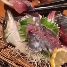 Live horse mackerel sashimi