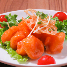 Fried shrimp dressed with mayonnaise