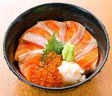 "Oyako" salmon roe and Japanese salmon rice bowl