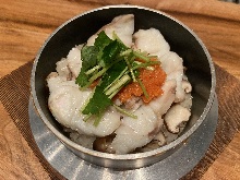 Spicy cod roe kamameshi (pot rice)