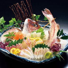 Sea bream sugata-zukuri (sliced sashimi served maintaining the look of the whole fish)