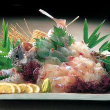 Sugata-zukuri (sliced sashimi served maintaining the look of the whole fish)