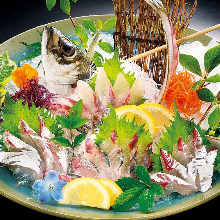 Live horse mackerel sashimi