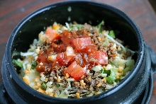 Taco rice in a stone bowl