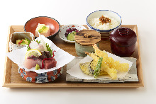 Tempura meal set with sashimi