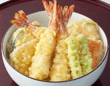 Seafood and vegetable tempura rice bowl