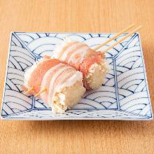Wrapped enoki mushroom skewer