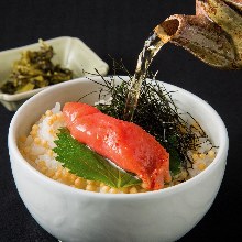 Mentaiko chazuke (marinated cod roe and rice with tea)