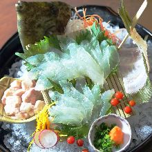 Live thread-sail filefish sashimi