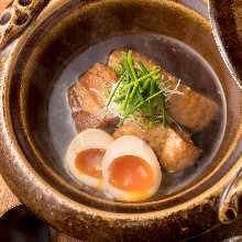 Simmered pork belly with soft-boiled egg