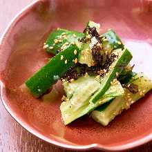 Crushed cucumber with sesame oil and salt