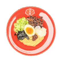 Noodles mixed with various meats and vegetables