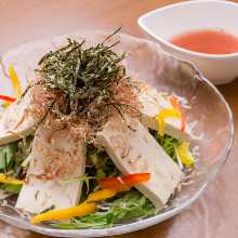 Tofu and baby sardine salad