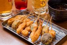 Assorted fried cutlet skewers