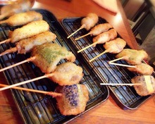 Assorted fried skewers