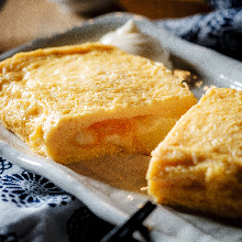 Japanese-style rolled omelet with marinated cod roe and cheese