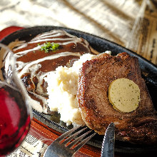 Sirloin steak and hamburg steak combo