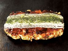 Sticky rice and cheese okonomiyaki