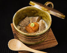 Sea urchin and truffle chawanmushi (steamed egg custard) Sea urchin and truffle chawanmushi (steamed egg custard)