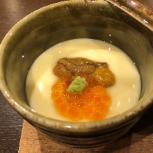 Salmon roe and sea urchin chawanmushi