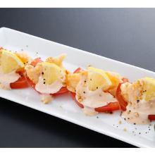 Fried shrimp dressed with mayonnaise