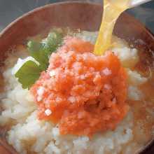 Mentaiko chazuke (marinated cod roe and rice with tea)