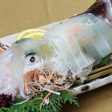 Live spear squid sashimi