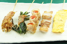 Assorted grilled pork skewers, 5 kinds