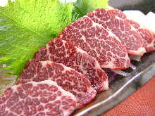 Marbled horse meat sashimi