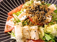 Tofu and baby sardine salad